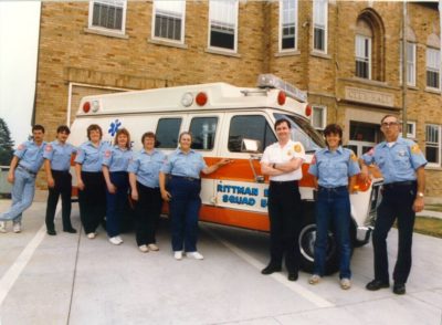 Members of REMS with one of the first two squads outside of the City Hall Garage--Now Council Chambers. (Circa mid-1980’s)